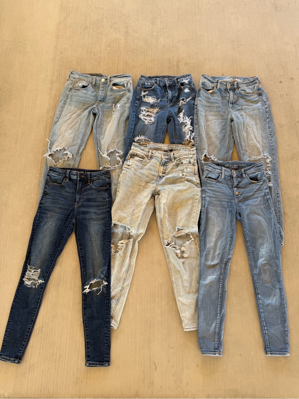 6pc American Eagle Women’s Jeans Bundle Distressed Ripped Skinny Denim Lot